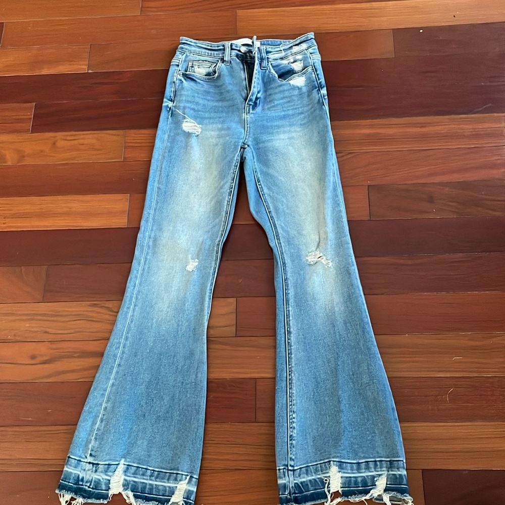 Buckle flare leg jeans